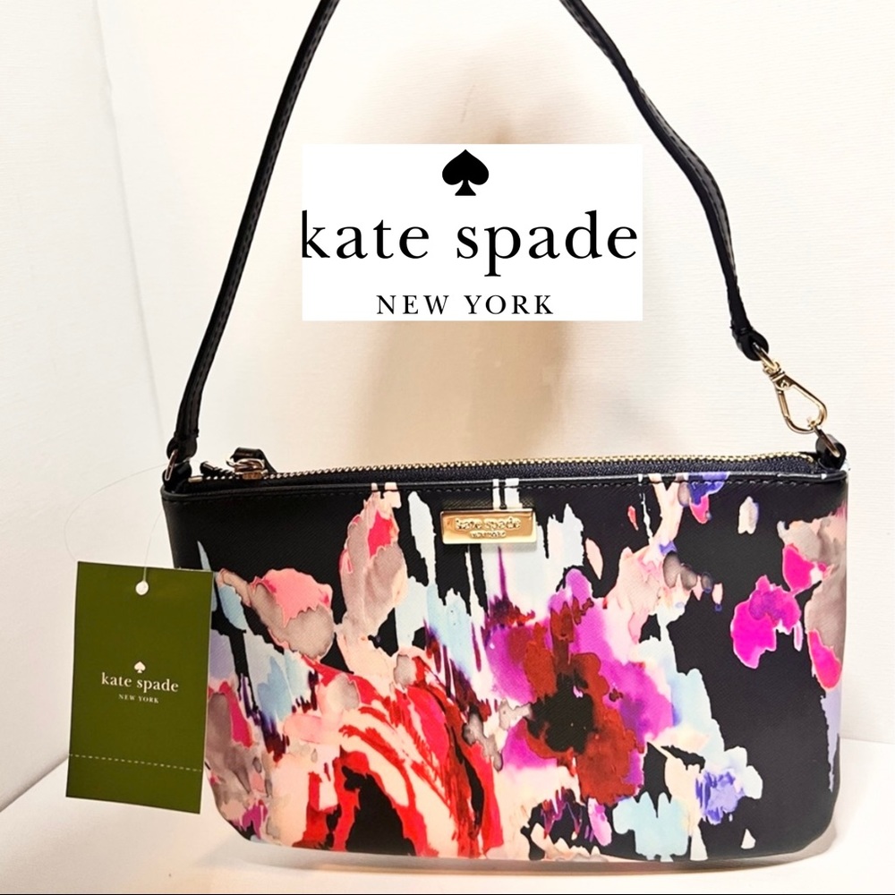 NWT Kate Spade Brightwater Drive Lolly Bluryflorl Floral Leather Wristlet